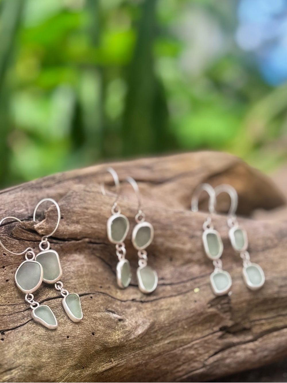 Double Aqua sea glass Handmade sterling silver drop earrings - Picture 6 of 7